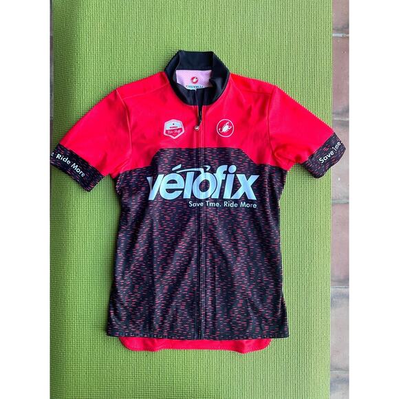 Castelli cycling full zip jersey velofix scorpion red youth boys size small - Picture 1 of 8